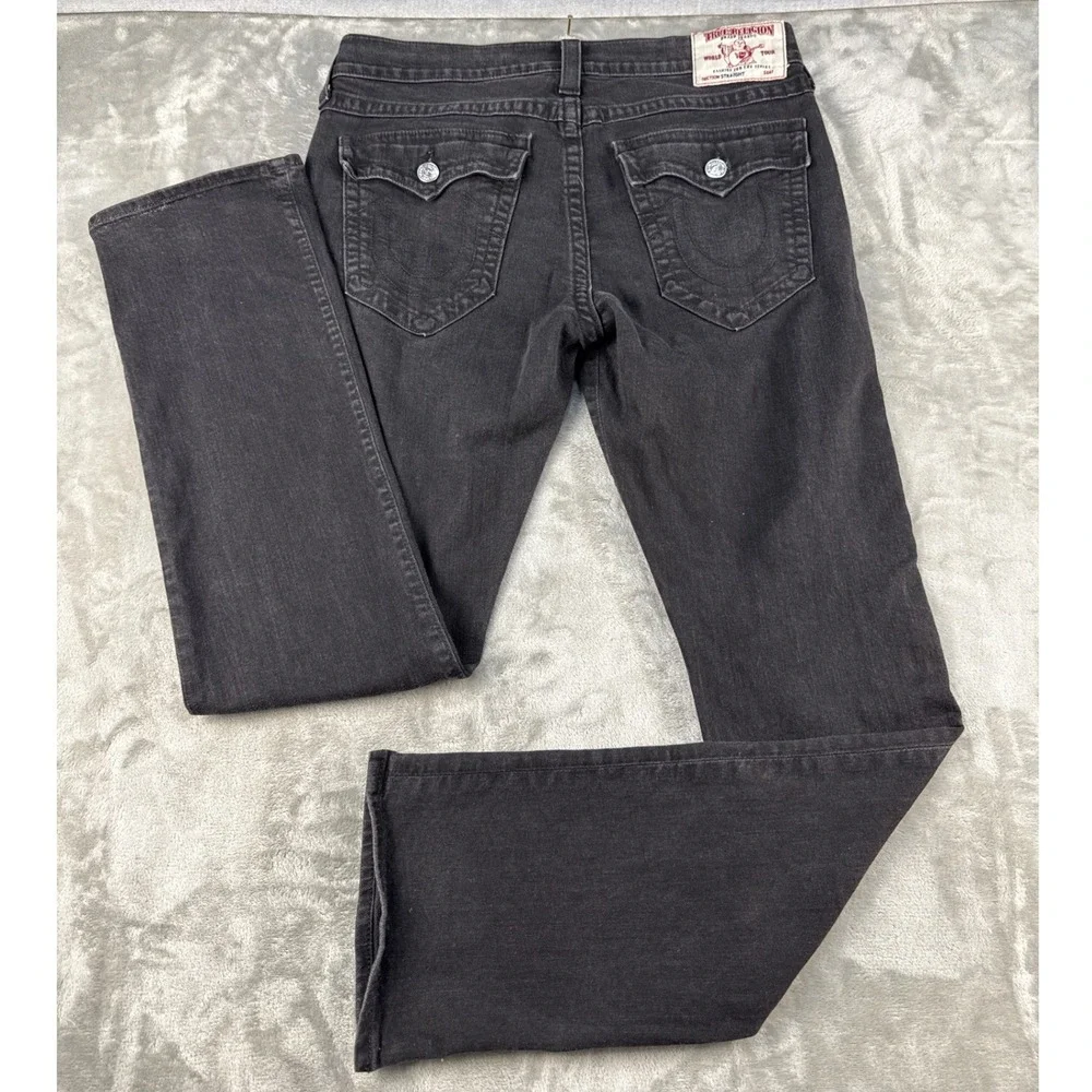 True Religion Jeans Mens 36 Ricky Relaxed Straight Black Faded Denim EUC